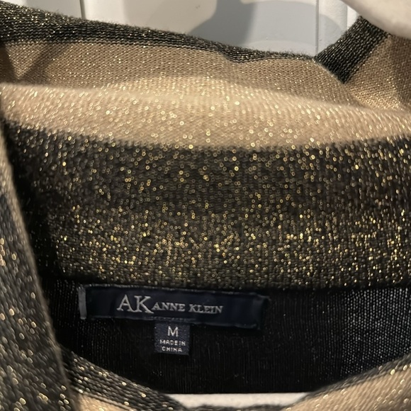 Anne Klein Cowl Neck sweater Tan & Black stripes with Gold metallic acce… - Picture 4 of 12